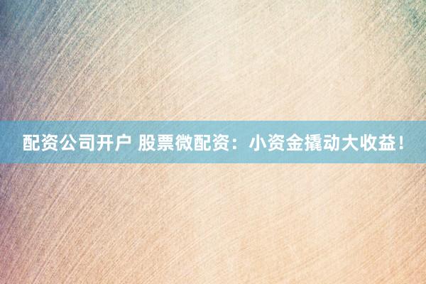 配资公司开户 股票微配资：小资金撬动大收益！