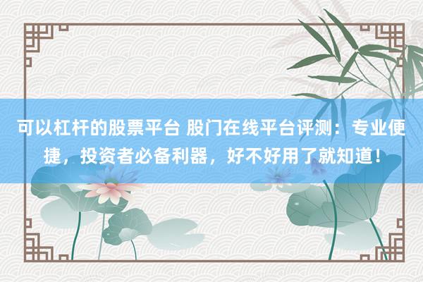 可以杠杆的股票平台 股门在线平台评测：专业便捷，投资者必备利器，好不好用了就知道！
