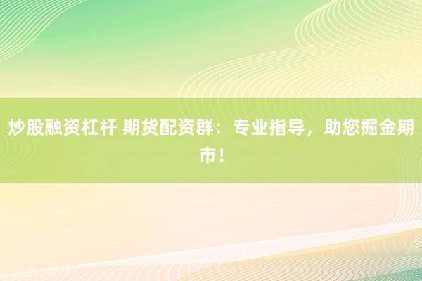 炒股融资杠杆 期货配资群：专业指导，助您掘金期市！