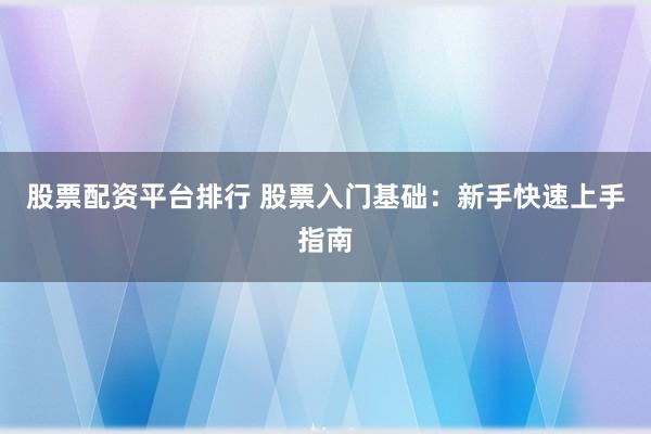 股票配资平台排行 股票入门基础：新手快速上手指南