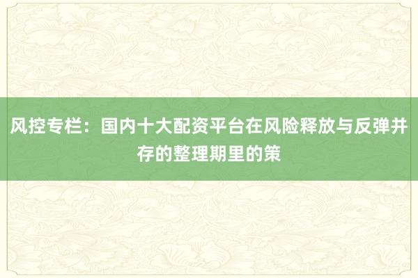 风控专栏：国内十大配资平台在风险释放与反弹并存的整理期里的策