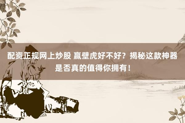 配资正规网上炒股 赢壁虎好不好？揭秘这款神器是否真的值得你拥有！
