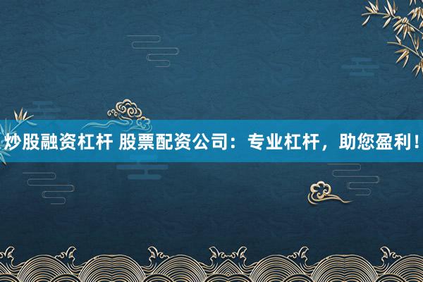 炒股融资杠杆 股票配资公司：专业杠杆，助您盈利！